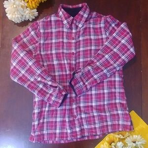 L.L. Bean Pink Plaid Button Up Shirt Fleece Jacket